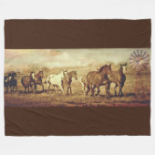 Vliegtuigbanket Wilde paarden en windmolens Fleece Deken (Voorkant (Horizontaal))
