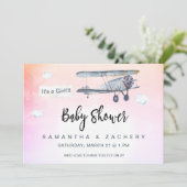 ** Vliegtuigbanner Clouds Baby Girl Shower Kaart (Staand voorkant)