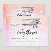 ** Vliegtuigbanner Clouds Baby Girl Shower Kaart (Voorkant / Achterkant)