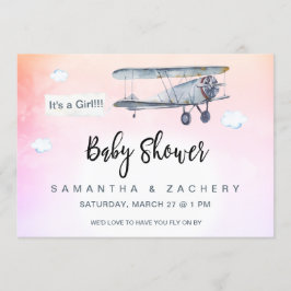 ** Vliegtuigbanner  Clouds Baby Girl Shower Kaart