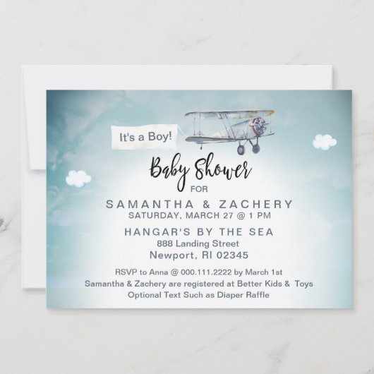 *~* Vliegtuigbanner Vintagewolken Jongens Baby Sho Kaart (Achterkant)