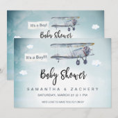 *~* Vliegtuigbanner Vintagewolken Jongens Baby Sho Kaart (Voorkant / Achterkant)