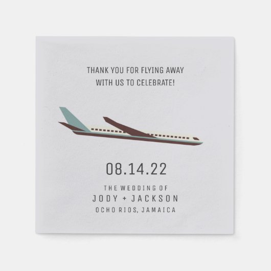 Vliegtuigbestemming bruiloft servetten (Voorkant)