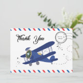 vliegtuigblauw Baby shower dank u Bedankkaart (Staand voorkant)