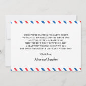 vliegtuigblauw Baby shower dank u Bedankkaart (Achterkant)