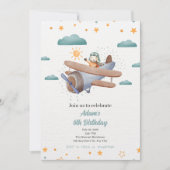 Vliegtuigblauw en groene Waterverf jarig Uitnodige Kaart (Voorkant)