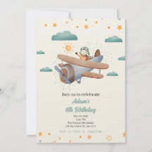 Vliegtuigblauw en groene Waterverf jarig Uitnodige