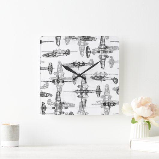Vliegtuigblauwdruk 1 wandklok (Huis)