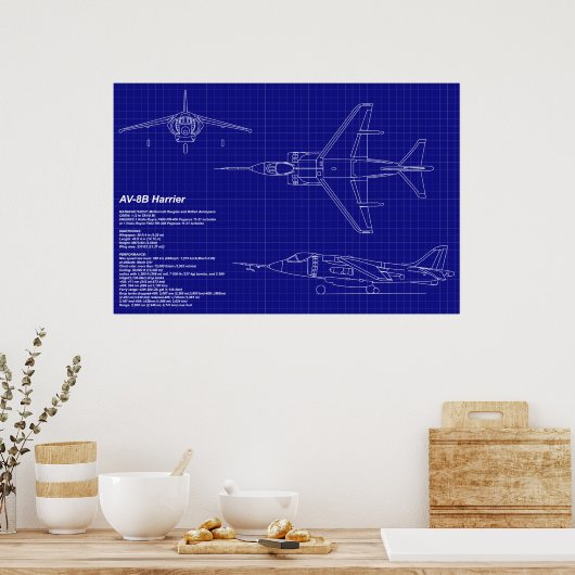 Vliegtuigblauwdrukken | AV-8B Harrier Poster (Keuken)