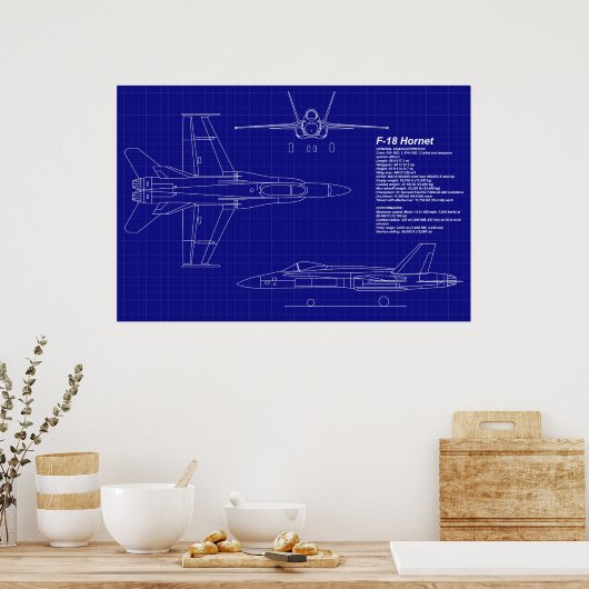 Vliegtuigblauwdrukken | F-18 Hornet Poster (Keuken)