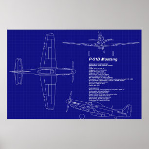 Vliegtuigblauwdrukken   P-51 Mustang Poster