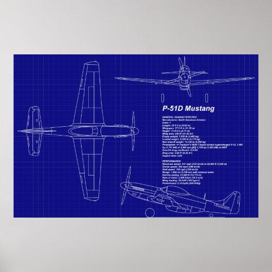 Vliegtuigblauwdrukken | P-51 Mustang Poster (Voorkant)