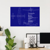 Vliegtuigblauwdrukken | P-51 Mustang Poster (Thuiskantoor)