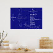 Vliegtuigblauwdrukken | P-51 Mustang Poster (Keuken)