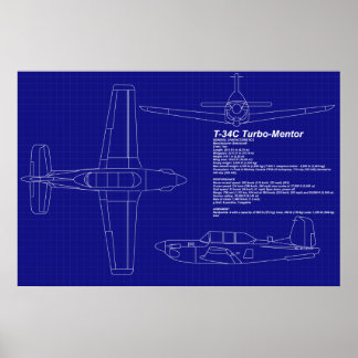Vliegtuigblauwdrukken | T-34 C-mentor Poster