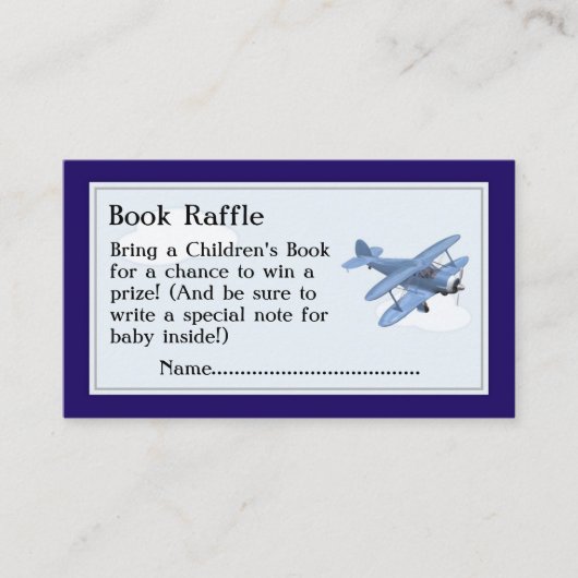 Vliegtuigboek Raffle Tickets, Baby shower Game Informatiekaartje (Voorkant)