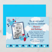 Vliegtuigbootjongen Foto van Birthday-uitnodiginge Kaart (Voorkant / Achterkant)