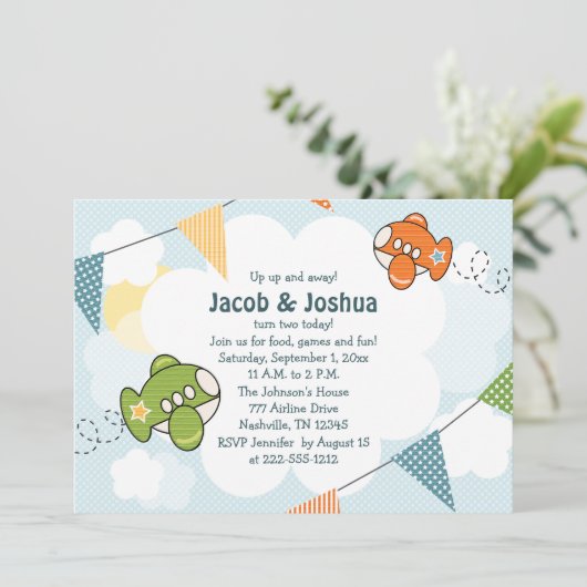 Vliegtuigdag Invitaties Twins Kaart (Staand voorkant)