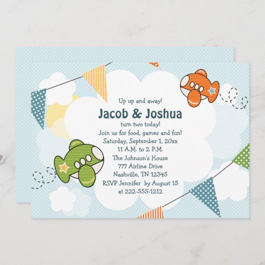 Vliegtuigdag Invitaties Twins Kaart (Voorkant / Achterkant)