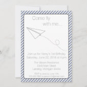 Vliegtuigdag met blauw gestreept papier uitnodigen kaart (Voorkant)