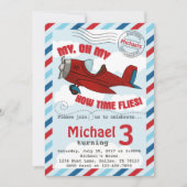 Vliegtuigdag Uitnodiging Blauw Rood (Voorkant)