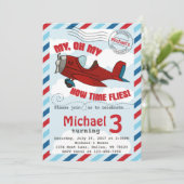 Vliegtuigdag Uitnodiging Blauw Rood (Staand voorkant)