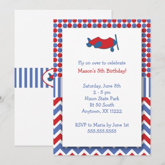 Vliegtuigdag Uitnodiging/rood wit blauw Kaart (Voorkant / Achterkant)