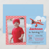 Vliegtuigdaguitnodiging. Boy Birthday Party Kaart (Voorkant / Achterkant)
