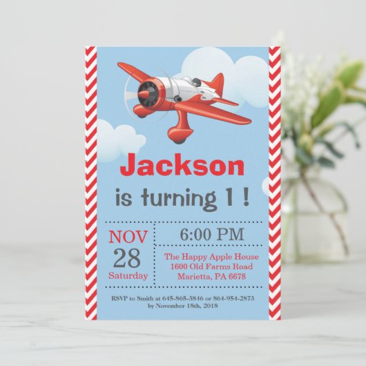 Vliegtuigdaguitnodiging. Boy Birthday Party Kaart (Staand voorkant)