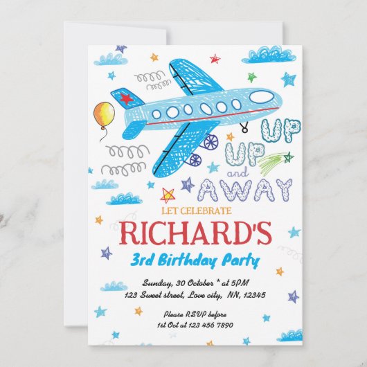 Vliegtuigdaguitnodiging, met handtekening getrokke kaart (Voorkant)