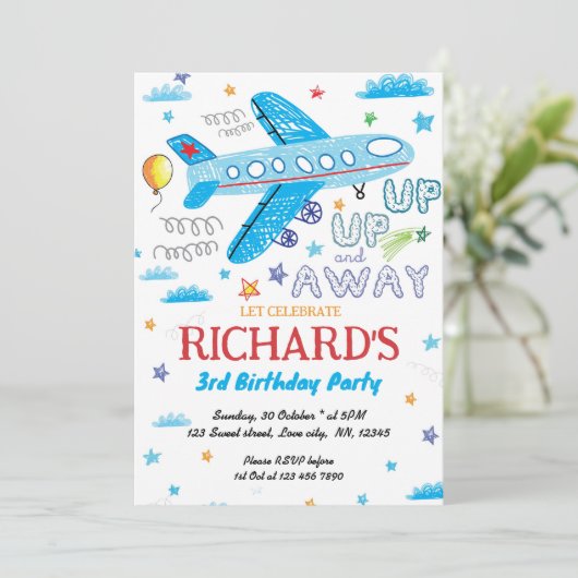 Vliegtuigdaguitnodiging, met handtekening getrokke kaart (Staand voorkant)