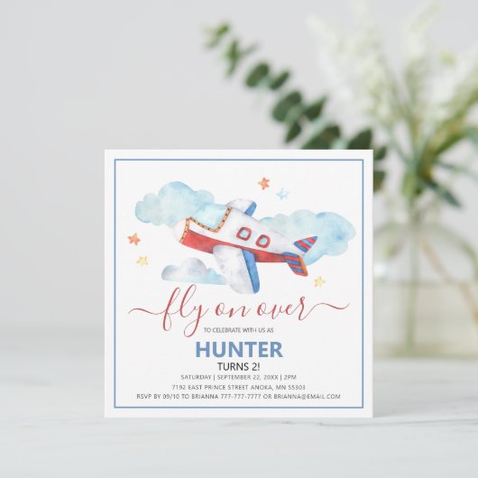 Vliegtuigdaguitnodiging voor Waterverf van zoet Kaart (Staand voorkant)