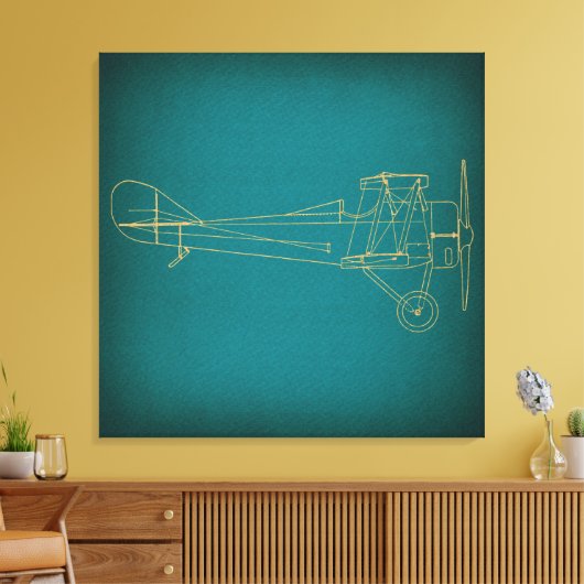 vliegtuigdiagram Blauwgroen Blauw Retro Style Art Canvas Afdruk (Insitu (Woonkamer))