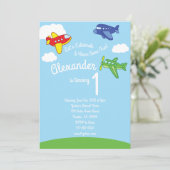 Vliegtuigen 1e Verjaardag Schattigee Jongensuitnod Kaart (Staand voorkant)