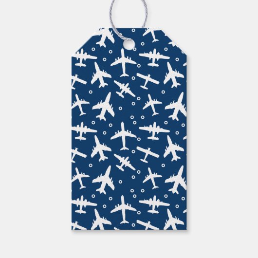 Vliegtuigen Blauw Wit Patroon Cadeaulabel (Voorkant)