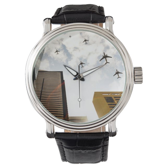 Vliegtuigen boven gebouwen horloge (Voorkant)