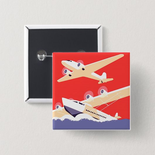 Vliegtuigen die  propeller vliegen vierkante button 5,1 cm (Voorkant /achterkant)