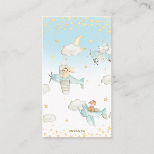 Vliegtuigen die vliegen houden een boek bij informatiekaartje (Achterkant)