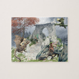 Vliegtuigen en Baby Dragons Fantasy Landscape Legpuzzel