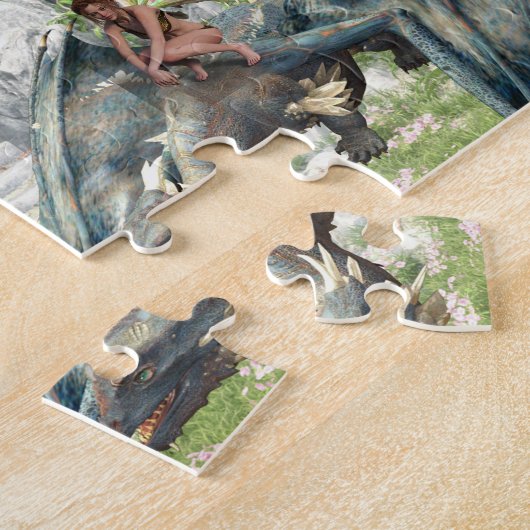 Vliegtuigen en Baby Dragons Fantasy Landscape Legpuzzel (Zijkant)