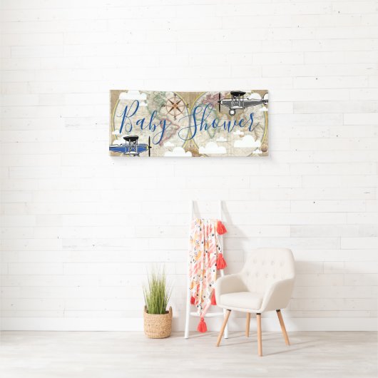 Vliegtuigen en Baby shower voor  Wereldkaart Spandoek (Insitu)