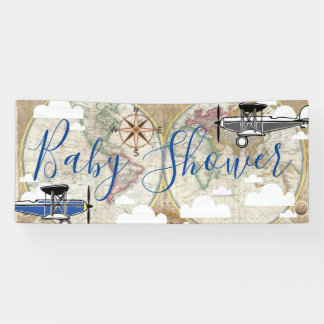 Vliegtuigen en Baby shower voor Wereldkaart Spandoek