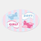 Vliegtuigen en banners Gender Reveal Party Ovale Sticker (Voorkant)