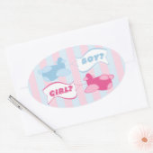 Vliegtuigen en banners Gender Reveal Party Ovale Sticker (Envelop)
