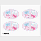 Vliegtuigen en banners Gender Reveal Party Ovale Sticker (Vel)