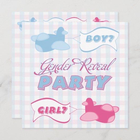Vliegtuigen en banners Gingham Geslacht Fee Party Kaart (Voorkant / Achterkant)