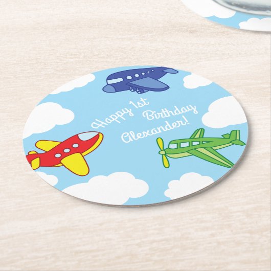 Vliegtuigen en Jets Cute Kind Birthday Party Ronde Kartonnen Onderzetter (Gebogen)