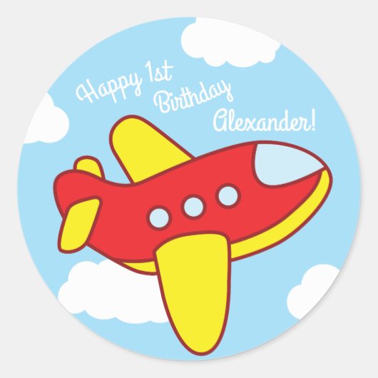 Vliegtuigen en Jets Cute Kind Birthday Party Ronde Sticker (Voorkant)
