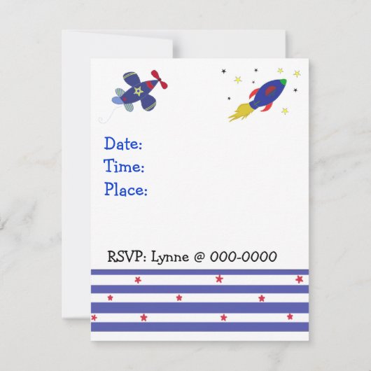 Vliegtuigen en Rockets Birthday-uitnodiging Kaart (Achterkant)