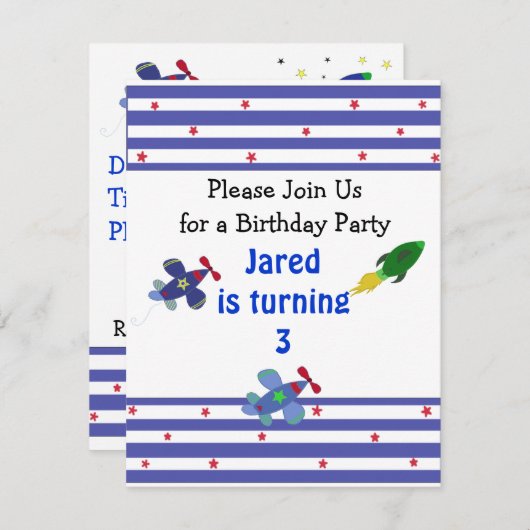 Vliegtuigen en Rockets Birthday-uitnodiging Kaart (Voorkant / Achterkant)